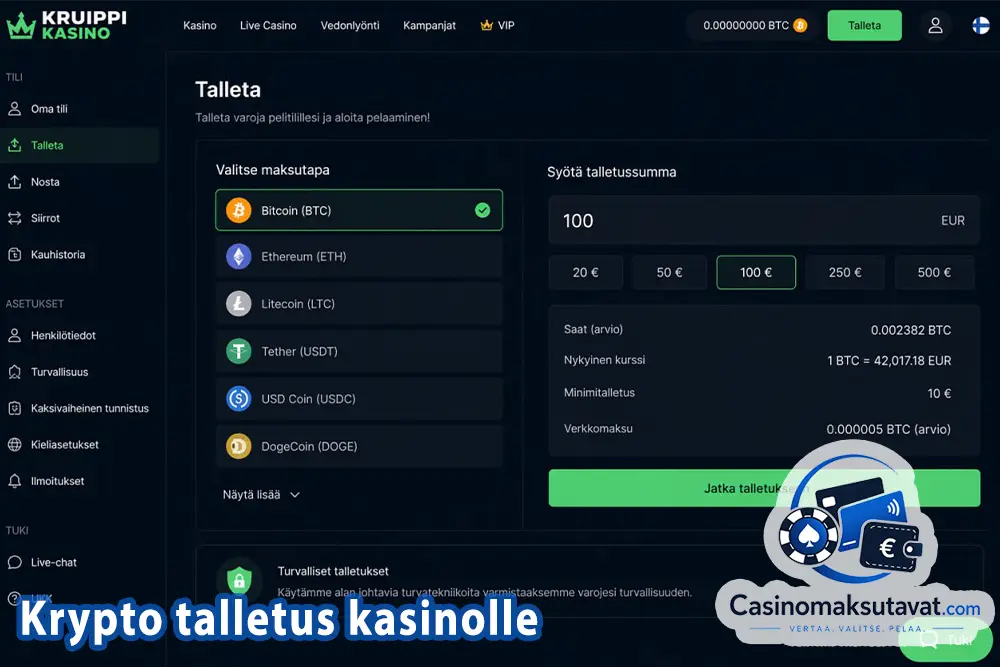 Talletus kryptokasinolle