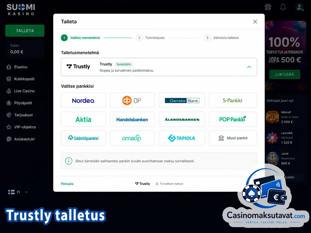 Trustly talletus kasinolle