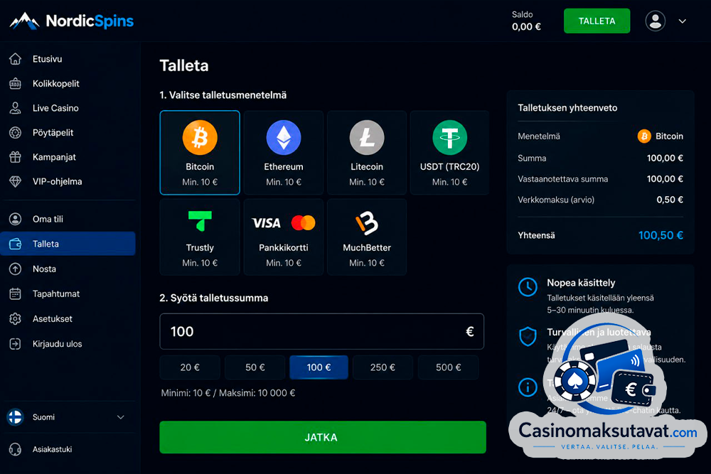 Bitcoin talletus kasinolle