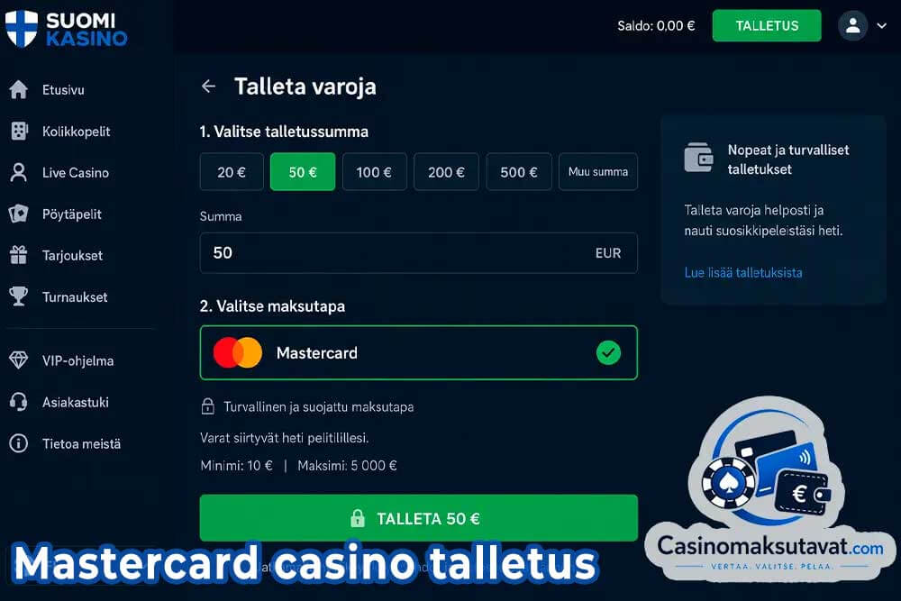Mastercard talletus kasinolle