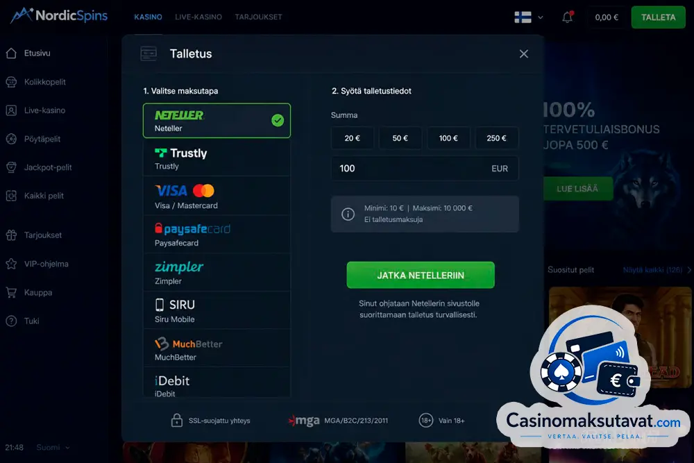 Neteller casino talletus