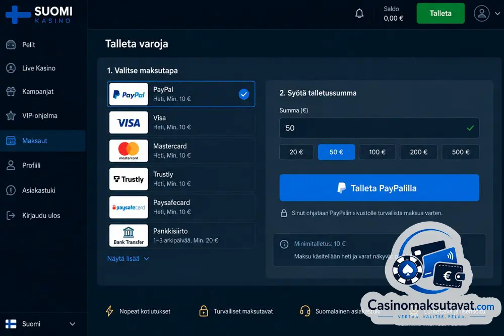 PayPal casino talletus