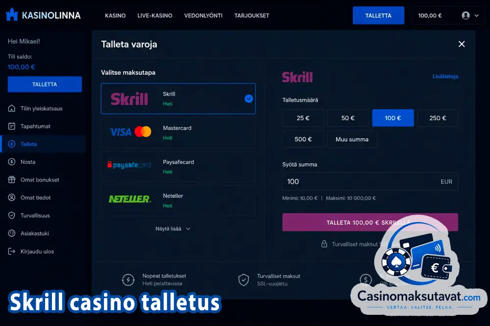 Skrill casino talletus