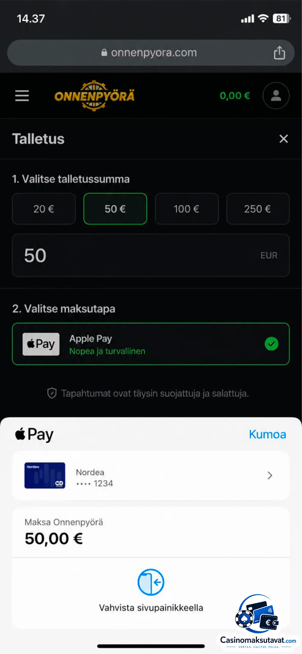 Apple Pay talletus kasinolle