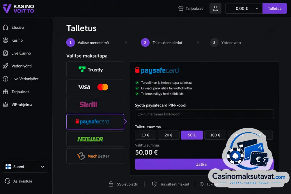 Paysafecard talletus kasinolle